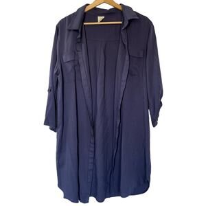 Hummingbird‎ indigo rayon button down shirt dress sheath women's size large